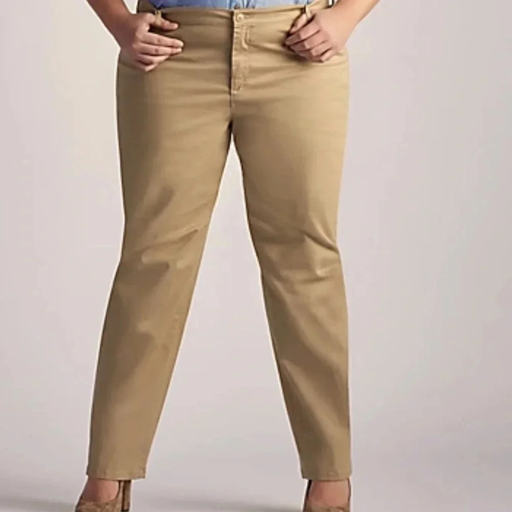 Lee relaxed fit classic 4 pocket style women pants size 16 medium color flax - Picture 1 of 15